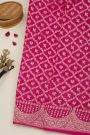 Banarasi Kaddi Georgette Magenta Saree With Birds And Florals In Cross Checks Body