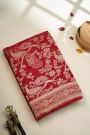 Banarasi Kaddi Georgette Red Saree With Florals And Peacocks In Zari Body