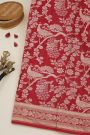 Banarasi Kaddi Georgette Red Saree With Florals And Peacocks In Zari Body