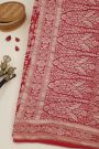 Banarasi Kaddi Georgette Red Saree With Florals And Peacocks In Zari Body