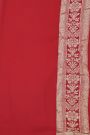 Banarasi Kaddi Georgette Red Saree With Florals And Peacocks In Zari Body