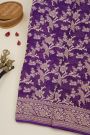 Banarasi Kaddi Georgette Purple Saree With Florals And Peacocks In Zari Body