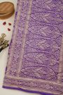 Banarasi Kaddi Georgette Lavender Saree With Florals And Peacocks In Zari Body