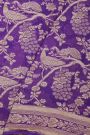 Banarasi Kaddi Georgette Lavender Saree With Florals And Peacocks In Zari Body