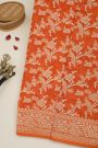 Banarasi Kaddi Georgette Orange Saree With Florals And Peacocks In Zari Body