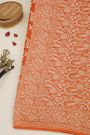 Banarasi Kaddi Georgette Orange Saree With Florals And Peacocks In Zari Body
