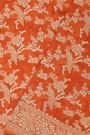 Banarasi Kaddi Georgette Orange Saree With Florals And Peacocks In Zari Body