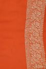 Banarasi Kaddi Georgette Orange Saree With Florals And Peacocks In Zari Body