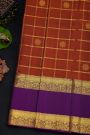 Kancheepuram Silk Brown Saree With Florals In Zari Checks Body Gap Border