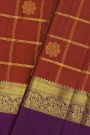 Kancheepuram Silk Brown Saree With Florals In Zari Checks Body Gap Border