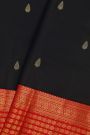 Kancheepuram Silk Black Saree With Florals And Leaves In Zari
