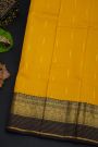Kancheepuram Silk Yellow Saree With Florals And Leaves In Zari Body Contrast Border