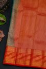 Kancheepuram Silk Peacock Green Saree With Florals And Leaves In Zari Body Red Border
