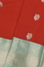 Kancheepuram Silk Red Saree With Florals And Peacocks In Zari