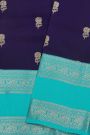 Kancheepuram Silk Navy Blue Saree With Florals And Pastel Colour Border