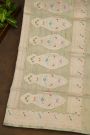 Banarasi Silk Elaichi Green Saree With Florals In Meenakari