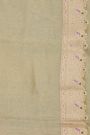 Banarasi Silk Elaichi Green Saree With Florals In Meenakari