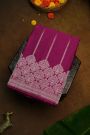 Banarasi Silk Rani Pink Saree With Florals And Leaves Body And Self Florals And Leaves Border