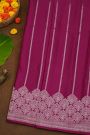 Banarasi Silk Rani Pink Saree With Florals And Leaves Body And Self Florals And Leaves Border