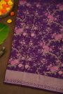 Banarasi Silk Purple Saree With Florals With Leaves Jaal Body And Self Diamonds In Zari Border