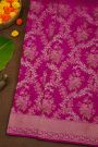 Banarasi Silk Purple Saree With Florals And Leaves Body And Self Florals And Leaves Jaal Border