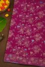 Banarasi Silk Jamdani Weaving Dark Pink Saree With Florals And Leaves Body And Self Florals And Leaves Border