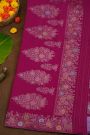 Banarasi Silk Jamdani Weaving Dark Pink Saree With Florals And Leaves Body And Self Florals And Leaves Border