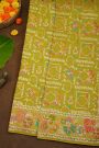 Banarasi Silk Parrot Green Saree With Florals And Leaves Body And Self Florals And Leaves Border