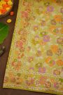 Banarasi Silk Parrot Green Saree With Florals And Leaves Body And Self Florals And Leaves Border