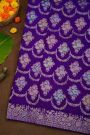 Banarasi Silk Purple Saree With Florals And Leaves In Zari Body And Self Design Florals And Leaves Jaal Border