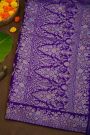 Banarasi Silk Purple Saree With Florals And Leaves In Zari Body And Self Design Florals And Leaves Jaal Border