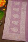 Banarasi Silk Onion Pink Saree With Florals And Buttis Body And Self Florals And Leaves Jaal Border