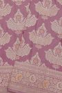 Banarasi Silk Onion Pink Saree With Florals And Buttis Body And Self Florals And Leaves Jaal Border