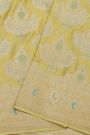 Banarasi Silk Golden Yellow Saree With Florals And Buttis Body And Self Florals And Leaves Jaal Border