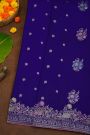 Banarasi Soft Silk Royal Blue Saree With Florals With Leaves Body And Self Florals And Leaves Border