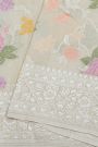 Banarasi Silk Off White Saree With Florals And Leaves Body And Self Florals And Leaves Jaal Border