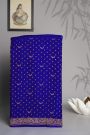 Banarasi Kaddi Georgette Blue Saree With Florals And Birds In Zari Border