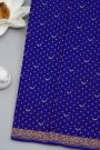 Banarasi Kaddi Georgette Blue Saree With Florals And Birds In Zari Border