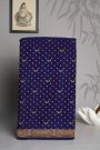 Banarasi Kaddi Georgette Blue Saree With Florals And Birds In Zari Border