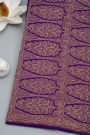 Banarasi Kaddi Georgette Purple Saree With Florals And Birds In Zari Border