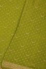 Banarasi Kaddi Georgette Mehendi Green Saree With Florals And Birds In Zari Border