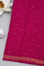 Banarasi Kaddi Georgette Magenta Saree With Florals And Birds In Zari Border