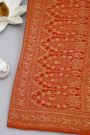 Banarasi Kaddi Georgette Orange Saree With Elephants In Zari Border