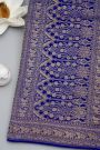 Banarasi Kaddi Georgette Blue Saree With Florals And Elephants In Zari Border