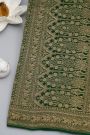 Banarasi Kaddi Georgette Bottle Green Saree With Florals And Elephants In Zari Border