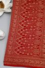 Banarasi Kaddi Georgette Red Saree With Elephants In Zari Border