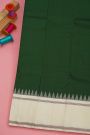 Kancheepuram Silk Bottle Green Saree WIth Traditional Temple Border