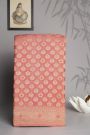 Banarasi Kaddi Georgette Peach Saree With Floral Zari Buttis Body