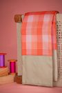 Kancheepuram Silk Peach Pink Saree With Dual Colour Checks Body Plain Border
