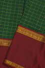 Kancheepuram Silk Bottle Green Zari Checks Saree With Ganga Jamuna Kuttu Border
